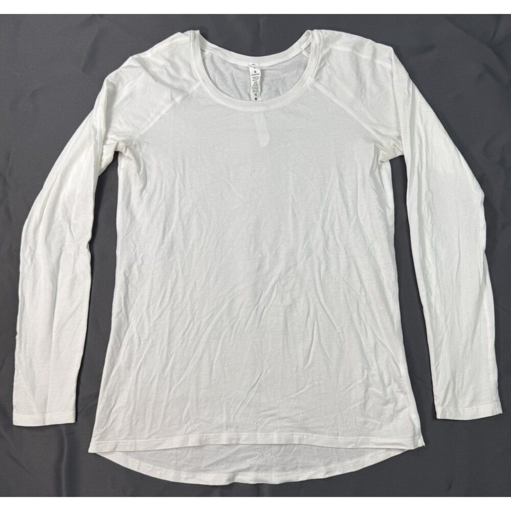 Lululemon Womens White Long Sleeve Round Neck High Low Hem Pullover Shirt Top 2